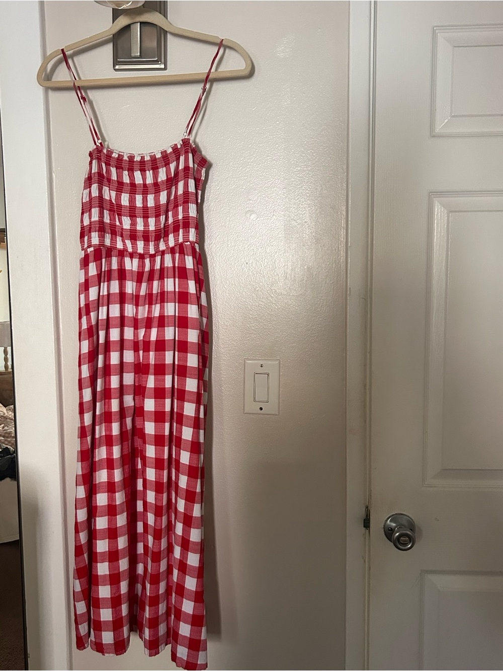 LOFT Red and White Gingham Midi Dress